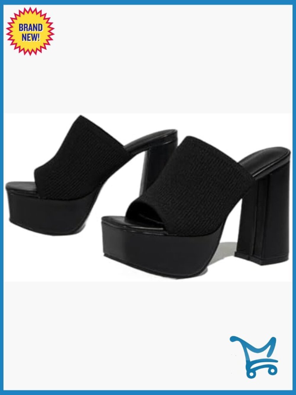 Knitted Peep Toe Platform Chunky High Heel Slide Sandals Mules